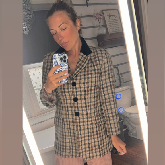 miss v clementino Jackets & Blazers - Miss V Clementino German Velvet Wool Plaid vintage Blazer Jacket Academia Paris